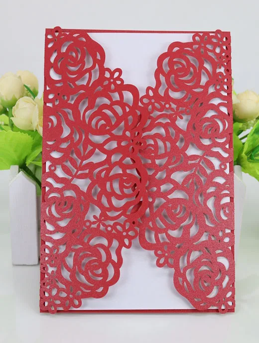 10 шт. белый дамасский цветок бизнес/вечерние/день рождения Свадебное приглашение карты, без конверта, без внутреннего листа - Цвет: red rose