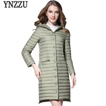 Ynzzu Новая осень Для женщин Пуховики и парки для мужчин элегантный Ultra Light с капюшоном длинные зимние Куртки Пальто для будущих мам тонкий Женская куртка-парка плюс Размеры o240