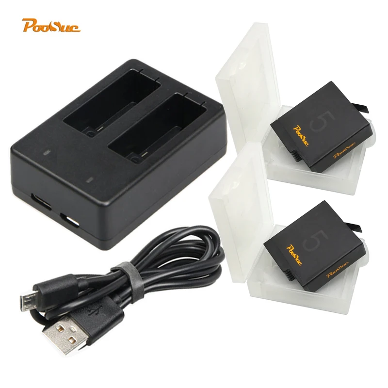 2x Go Pro hero 5 battery AHDBT-501 bateria + Special USB Dual charger for GoPro action camera accessory | Электроника