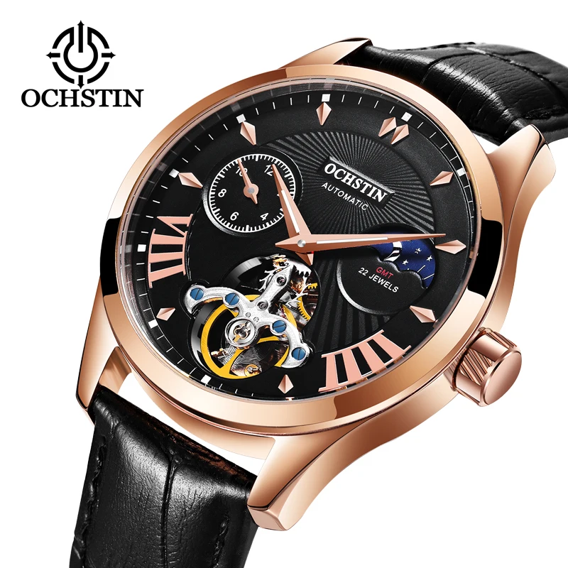 OCHSTIN Топ Элитный бренд модные спортивные нержавеющая сталь деловые часы кожаный ремешок для мужчин автоматические часы reloj hombre