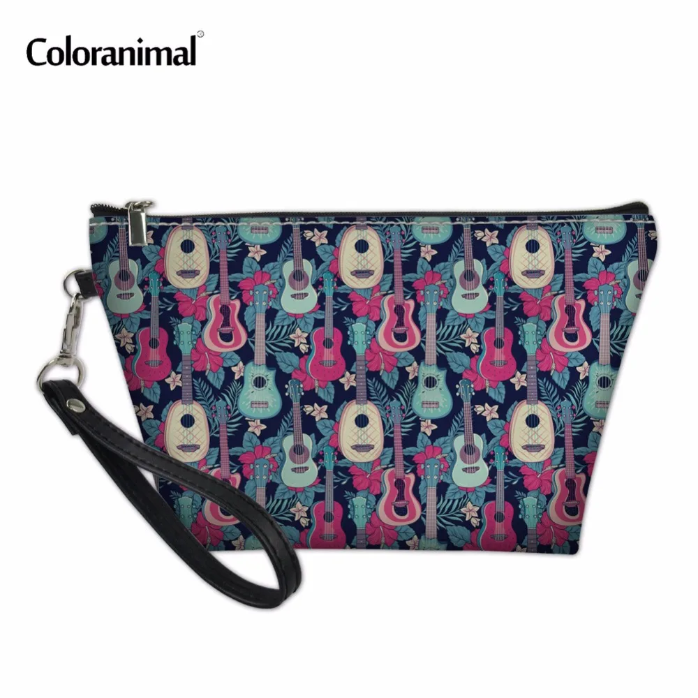 Coloranimal Для женщин пакет pu косметички мода хранения сумки для дамы тропический укулеле Шиба Цветочный принт Сумки Make-Up Bag