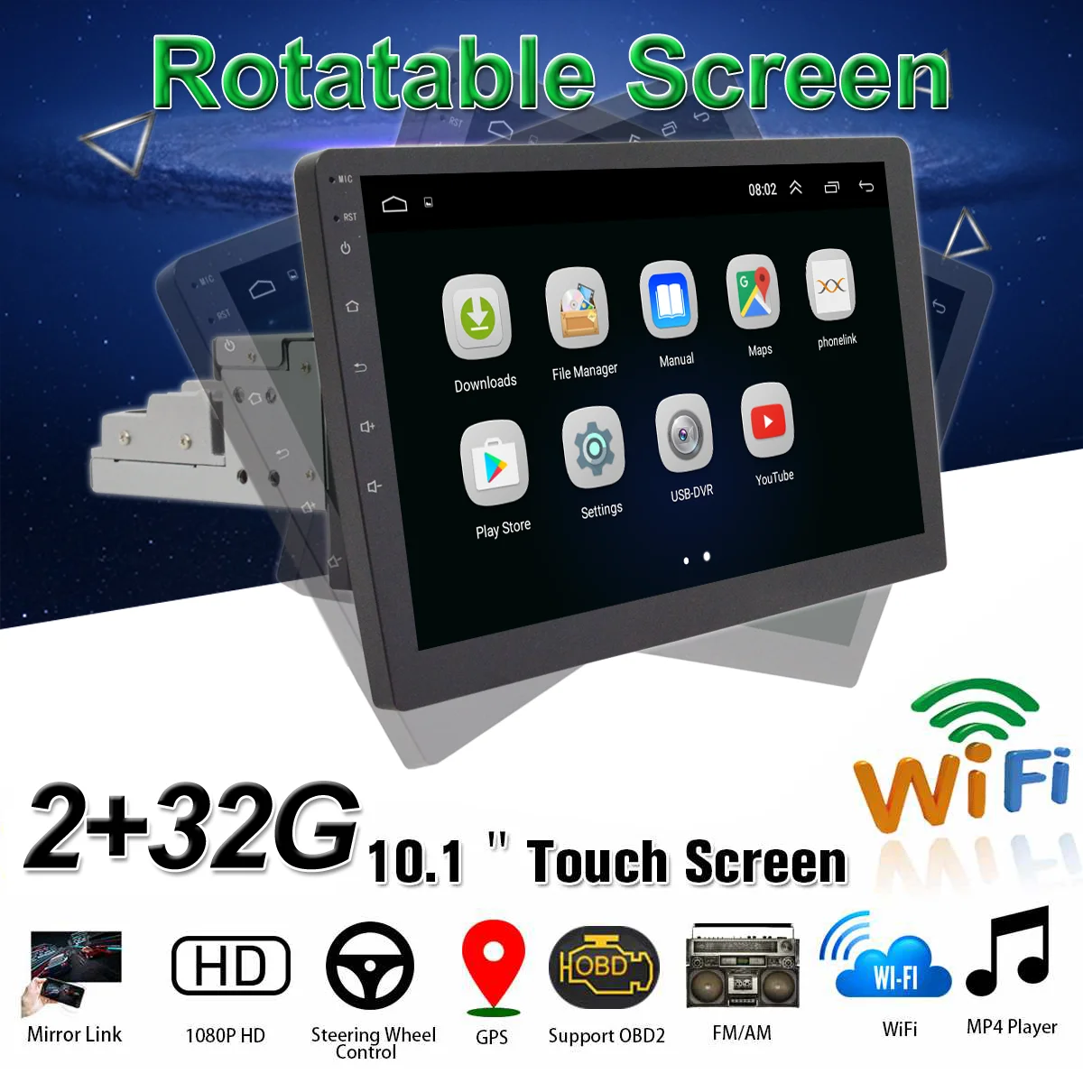 

10.1" Universal 1DIN/2DIN Android 8.1 Touch Screen 4CPU + 4GPU Car Radio Stereo GPS Wifi BT Mirror Link OBD