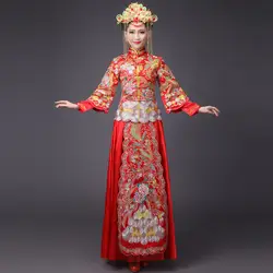 Красной Вышивкой Невесты Свадебное Cheongsam Qipao Китайское Традиционное Платье Женщины Vestido Халат Chinoise Восточного Стиля Платья