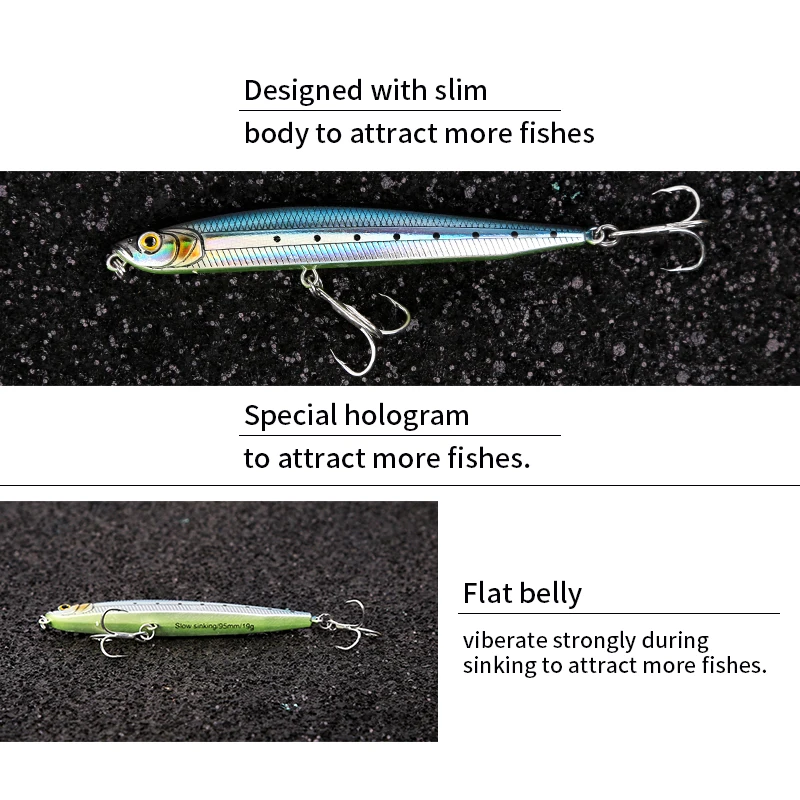 Королевство рыболовные приманки для моря Медленно Тонущий Карандаш 14 г 80 мм/19 г 95 мм жесткие приманки hooks крючки приманка для рыбы модель 7504