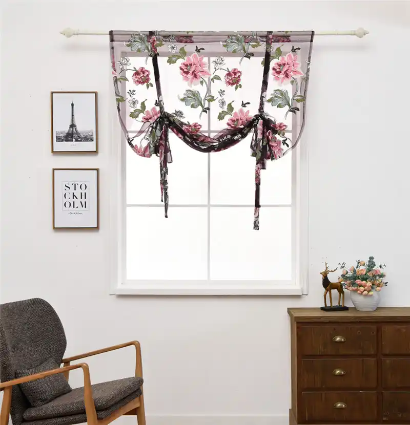 Enipate Kitchen Short Sheer Burnout Roman Blinds Curtains Peony
