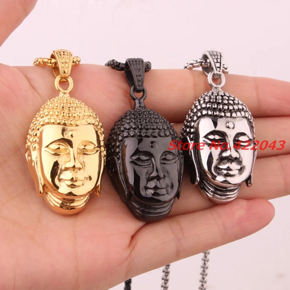 Newest Silver Gold Black Buddha Head 316L Stainless Steel Buddhist
