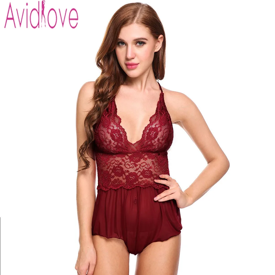 Avidlove Womens Sleeveless Pajamas Lace Patchwork Sexy Dell V Neck Nightgown Sleepwear See through Mini Dress