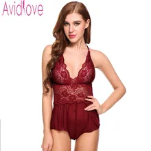 Avidlove Womens Sleeveless Pajamas Lace Patchwork Sexy Dell V Neck Nightgown Sleepwear See-through Mini Dress