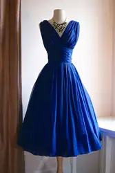 2016 Vintage Чай Длина 1950 s Royal Blue Ruched Шифон Свадебные Платья Короткие Красочные Прием 1960 s Свадебные Платья