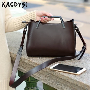 

Original Vegetable Tanned Leather Large Women Handbag High Quality Satchel Purse Vintage Modern Stylish Girls Tote Messenger Bag