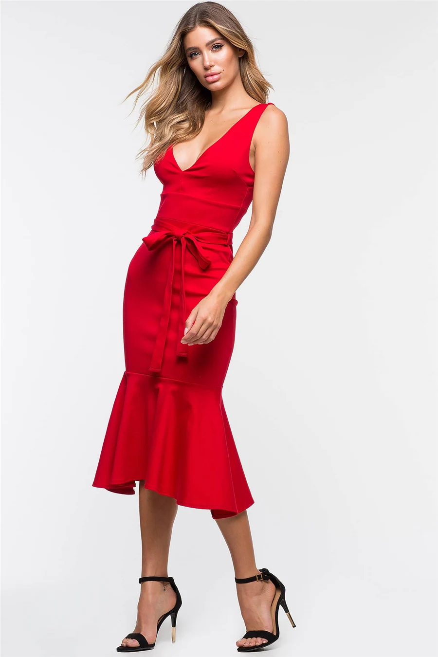 Gladiolus V-Neck Backless Sexy Summer Dress Women Red Belt Tunic Mermaid Bodycon Dress Evening Party Dresses Robe Femme Ete 2018 (9)