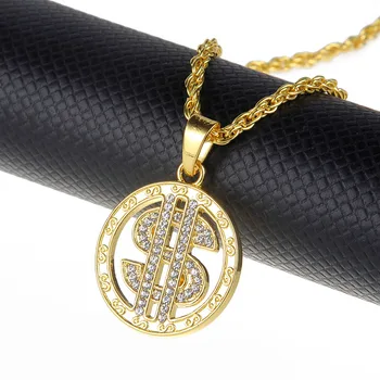 US Dollar Sign Micro Pave Rhinestone Necklace