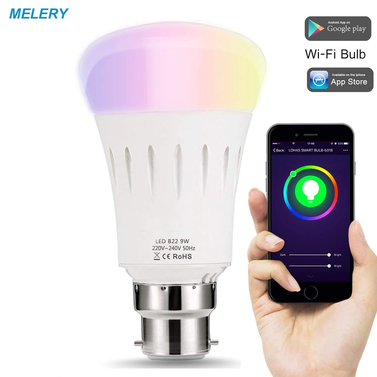 

Smart LED WiFi Bulb B22 Colour Changing Light 60W Equivalent Remote Controlled Homekit Works with Amazon Alexa Google Home,IFTTT