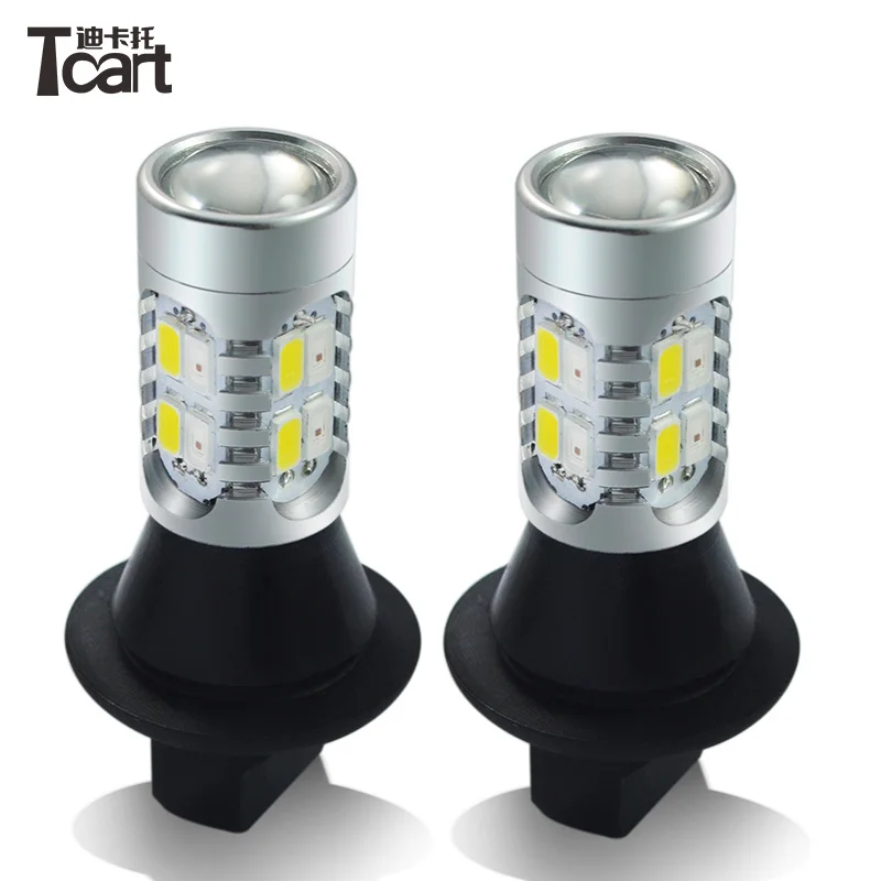 

Tcart 2pcs Auto Led White+Yellow Lamps Daytime Running Lights Turn Signal DRL T20 7440 WY21W Car Styling For Toyota PASSO RAV 4