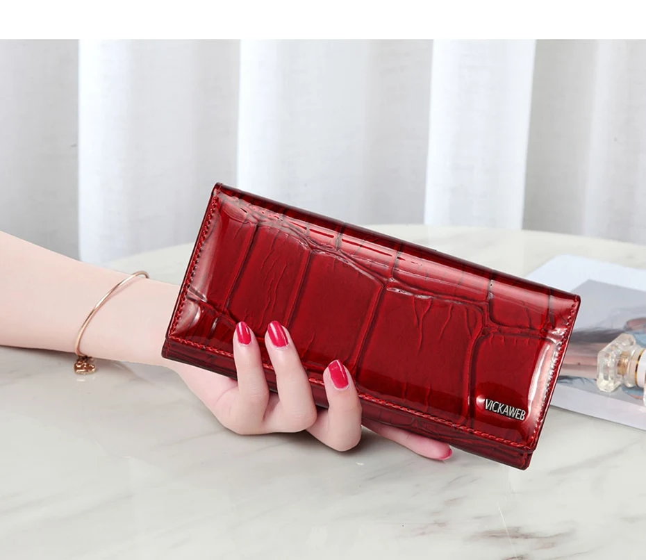 VICKAWEB Magnetic Hasp Wallet Women Genuine Leather Wallet Female Fashion Women Wallets Long Womens Wallets and Lady Coin Purses-VK1777-008