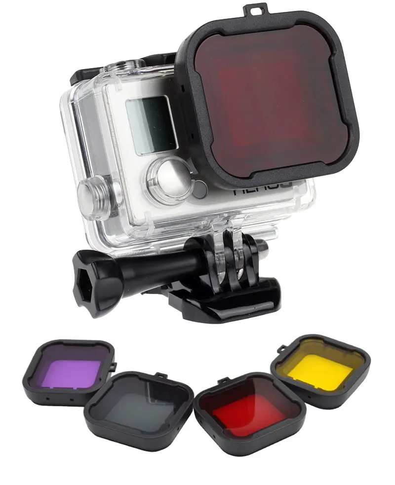 Grpro Accessories Dive Filter 4 Color Diving Filter Red Purple Yellow Gray Lens Filter For Gopro Hero 3+ Hero 4 (1)