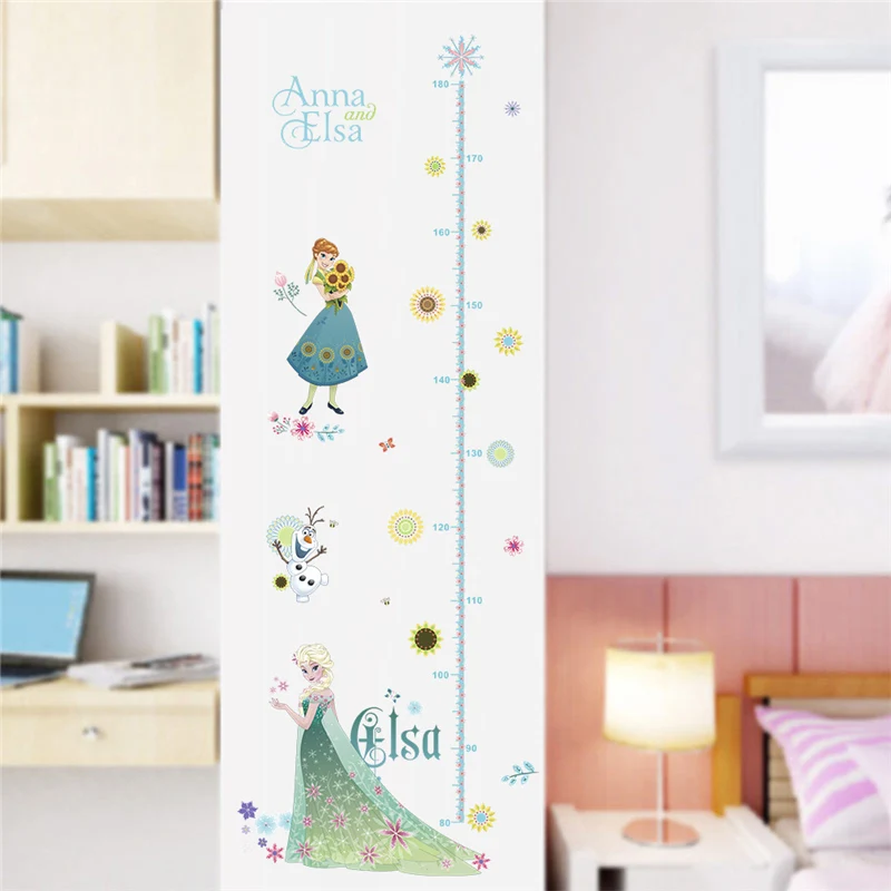 Snow White Anna Elsa Mermaid Rapunzel Cinderalle Belle Princess Growth Chart Wall Stickers Home Decor Kids Height Measure Decals - Цвет: C021-F