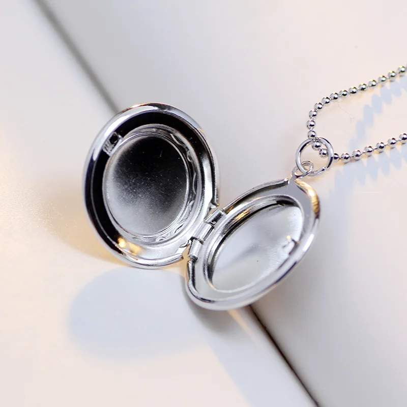 Women Openable Round Picture Photo Locket Pendant Necklace Chain 