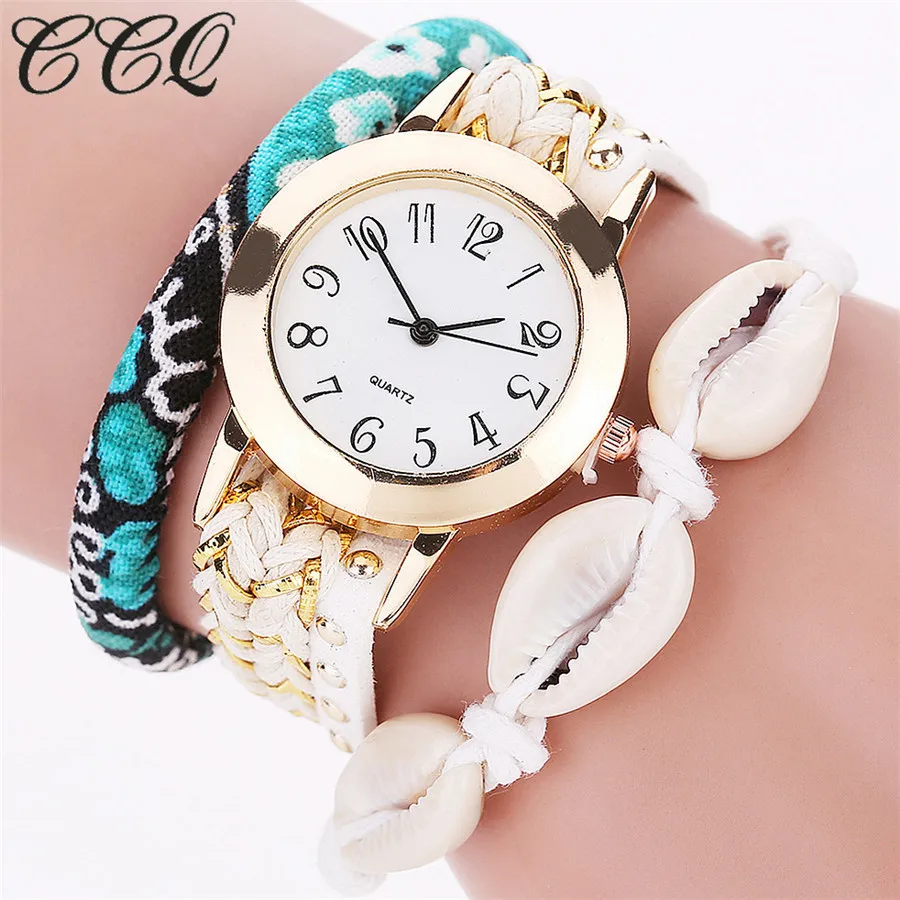 

CCQ Brand Fashion Braided Bracelet Watch Women Casual Gold Conch Dress Quartz Wristwatch Luxury Weave Sport Watch Clock C60