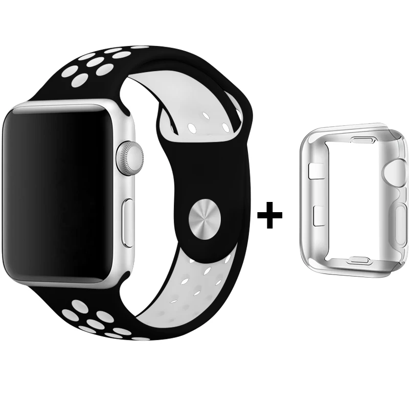 

Black/White Bracelet 44mm 40mm For Iwatch 4 Nike Sport Band Silicone Wristbands 42mm 38mm For Apple Watch Series 2 + Soft Case
