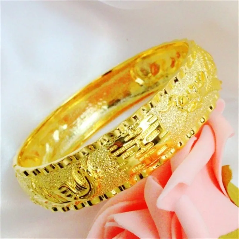 New 24K Yellow Gold Crystal Bracelet Plum Blossom Or Dragon Phoenix Bangle