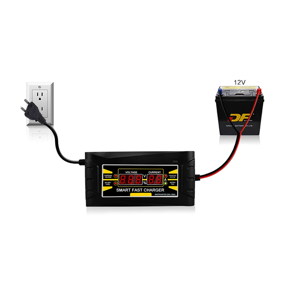 ЕС Plug полный автоматический Смарт 12 В в 10A свинцово-кислотная/гель батарея зарядное устройство ж/ЖК-дисплей Smart Car быстро зарядное устройство