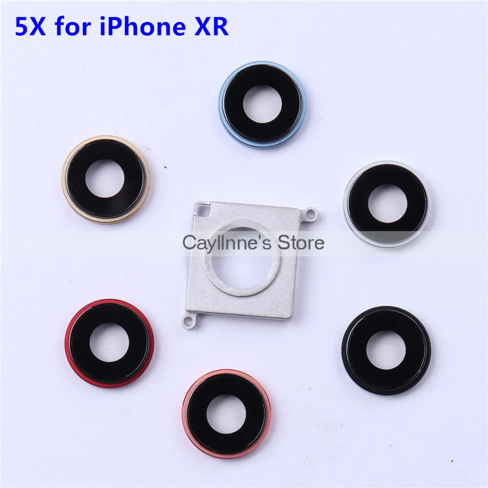 

5pcs New Back Rear Camera Lens Glass Cover Ring with Frame For iPhone XR with Metal Plate Holder Replacement