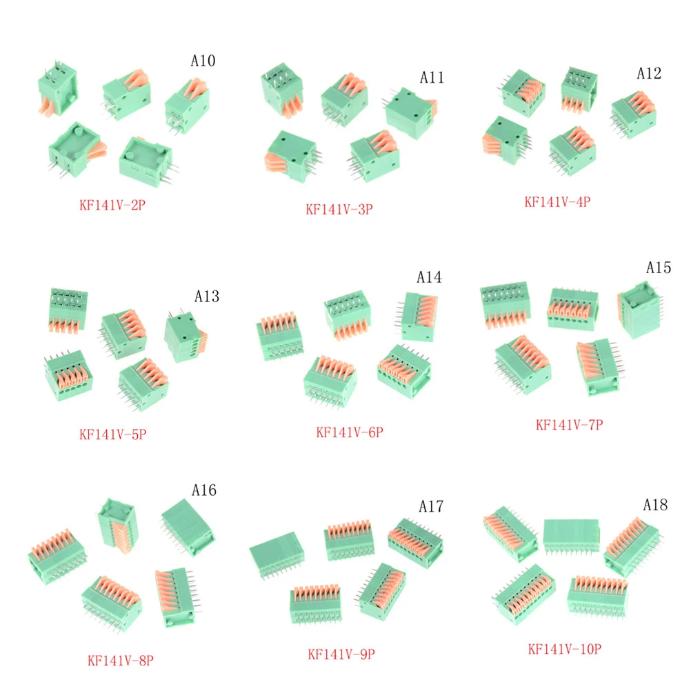 5 шт./лот KF141R KF141V 2,54 мм Шаг печатной платы прямой ногой разъемы 2/3/4/5/6 /7/8/9/10 P Весна Screless Медь зеленый клеммный блок