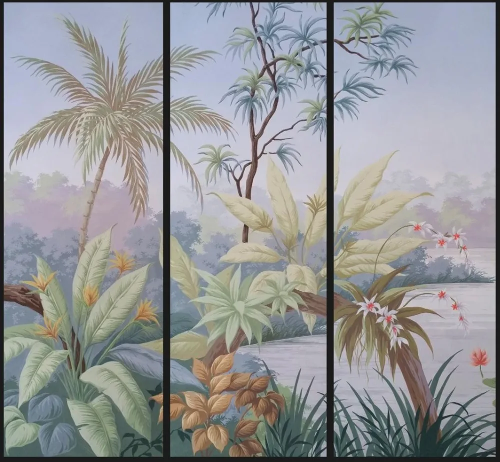 

Elegant western paintings Hand-painted silk wallpaper painting scenery wallcovering many patterns and background optional