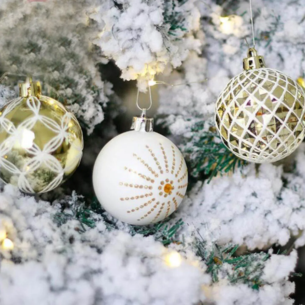 24Pcs/30pcs Christmas Tree Hanging Balls 6cm Silvery Gold Snowflake ...
