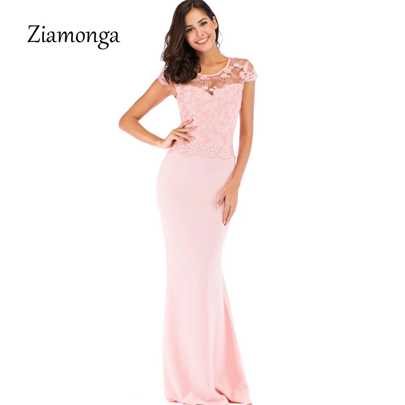 Pink Ziamonga Новинка года Формальные кружево Вечеринка платья для женщин Элегантный сексуальная одежда Русалка Элегантный - Цвет: Pink