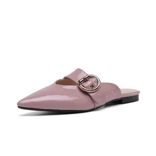 2019 summer women's slippers fashion design belt buckle decorative pointed toe sandals black pink casual slippers stylish women s slippers with pointed toe and solid colour design