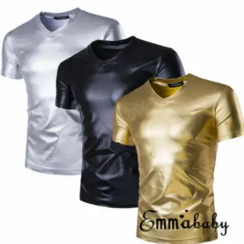 

Men Short Sleeve T Shirt Slim Fit Casual Blouse Tops Summer Clothing Shining Tee