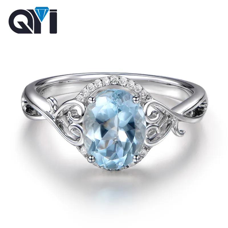 

QYI 925 Sterling Silver Topaz Engagement Rings Women 2 Ct Oval Cut Natural Sky Blue Topaz Party Jewelry Silver Gemstone Ring