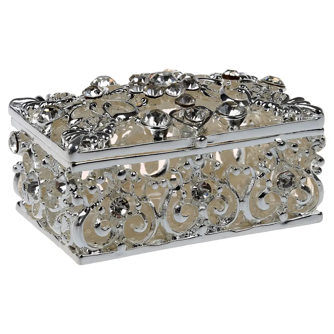 

Practical Boutique Small Rhinestone Embellished Hollow Jewelry Storage Gift Trinket Box Silver