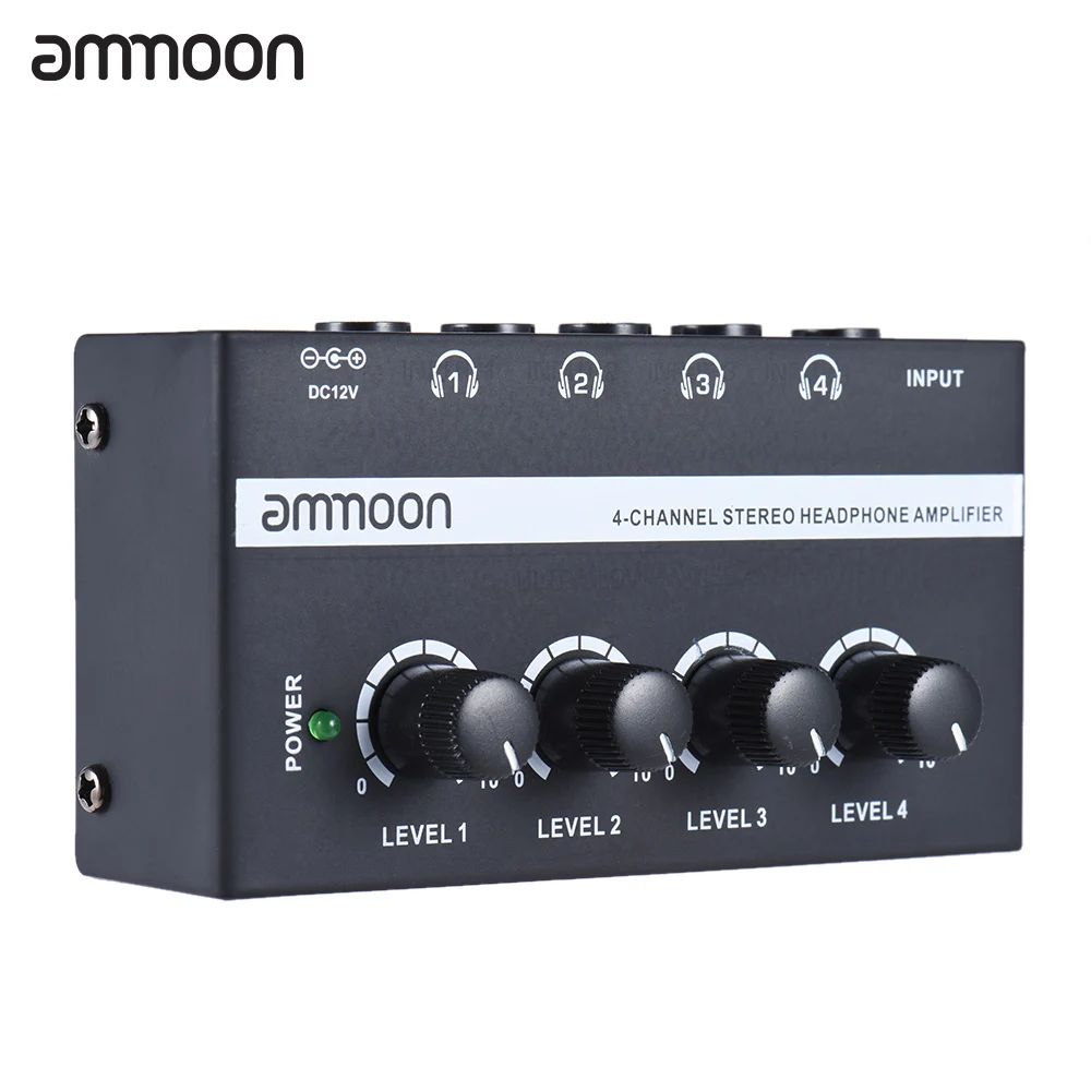 

ammoon HA400Professional Headphone Amplifier Ultra-compact 4 Channels Mini Audio Stereo Headphone Amplifier with Power Adapter