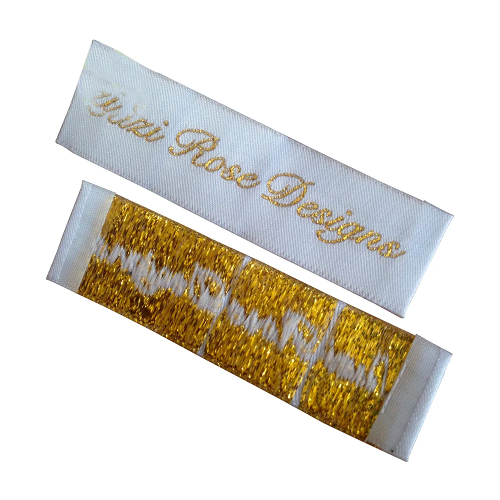 

custom shiny gold woven label for clothing hand made garment tag metal logo sewing accessories fabric tags embroidered labels