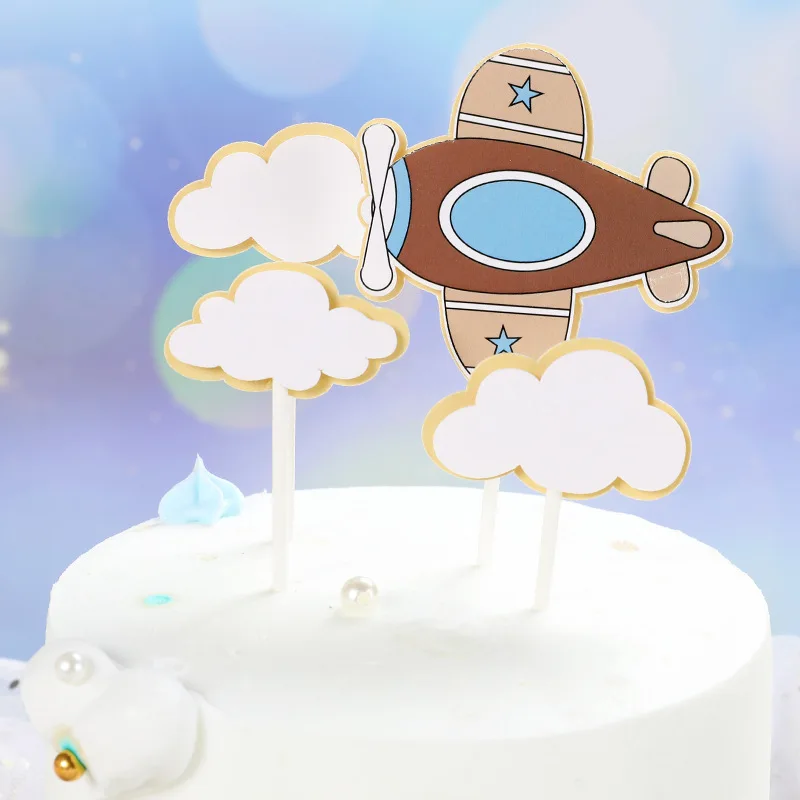 1 Set Clouds Fire Balloon Aircraft Theme Children's Birthday Cake Topper Cartoon Design Child Boy Party Supplies Cake Decoration