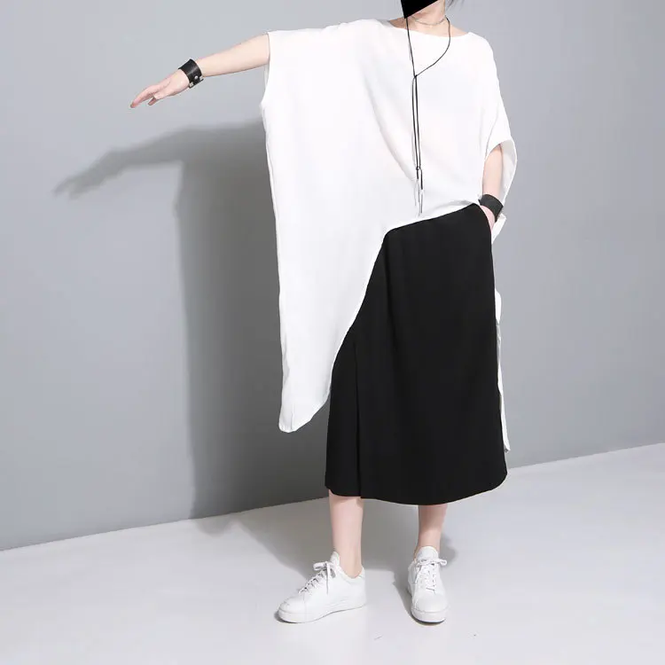 XITAO/необычная плиссированная футболка на шнурке, Корейская женская одежда, круглый вырез, длинный рукав, Два ношения, Бабочка, летучая мышь, повседневная одежда XWW359 - Цвет: white   XWW359