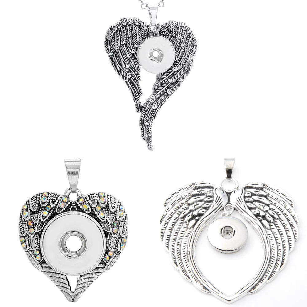 

Newest High Quality Metal Snap Button pendant unique heart wing pendant fit 18mm Snap Button TD0042(no chain)