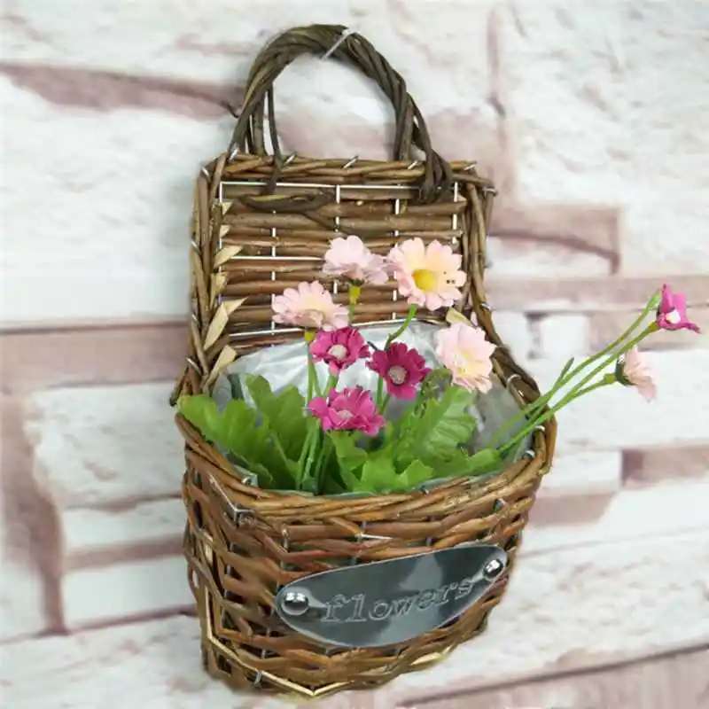 Hand knit idyllic flower basket, creative wall mounted flowerpot vase