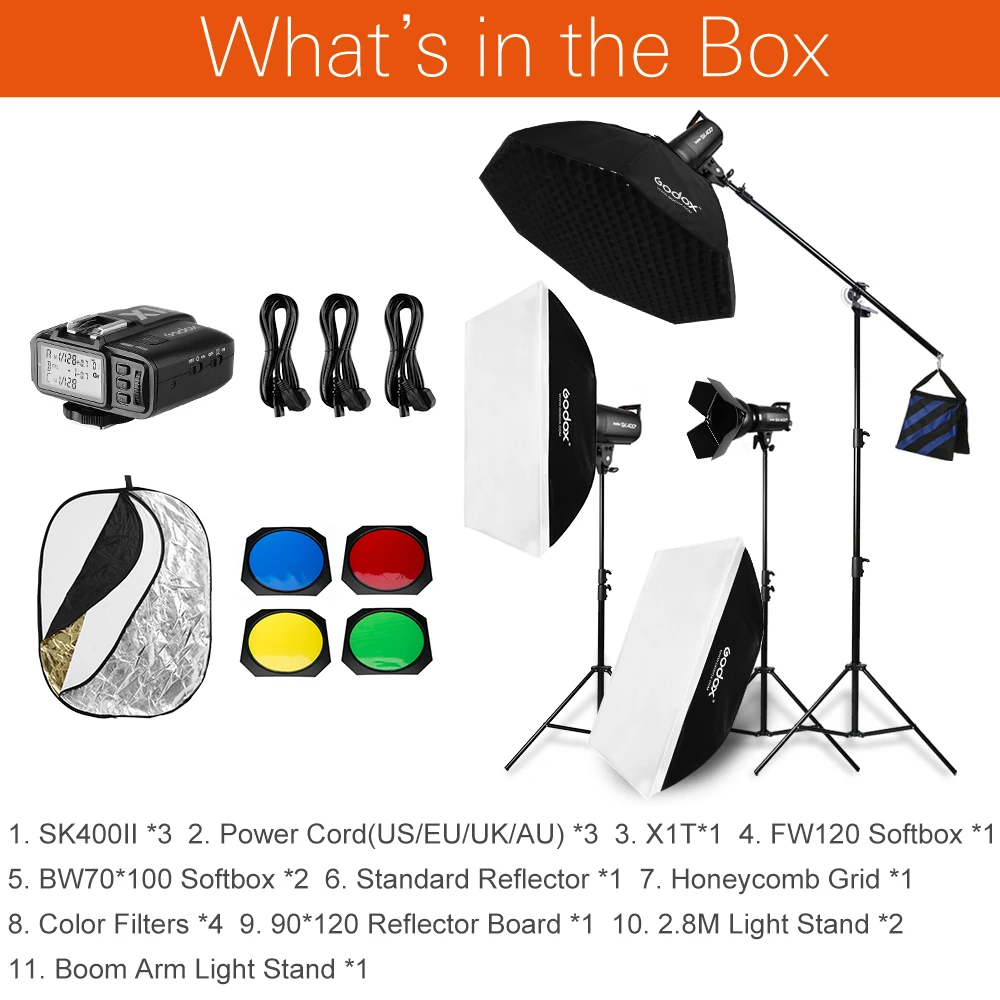 Godox 1200 Вт фотостусветильник вспышка SK400 II 3x400 софтбокс светильник осветительная