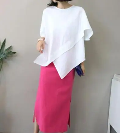 Летний комплект одежды для беременных женщин, визуальное уменьшение бедер, юбка с эластичной резинкой на талии+ футболка оригинальная двойка, платье для беременных - Цвет: White