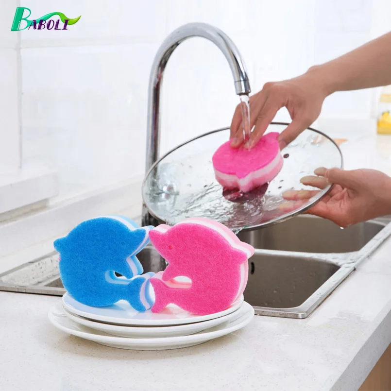 

2Pc/set Dolphin Shape Sponge Clean Magic Wipe Pads Dish Towel Fiber Dish Cloth Household Double-sided Cleaning Kitchen Tools
