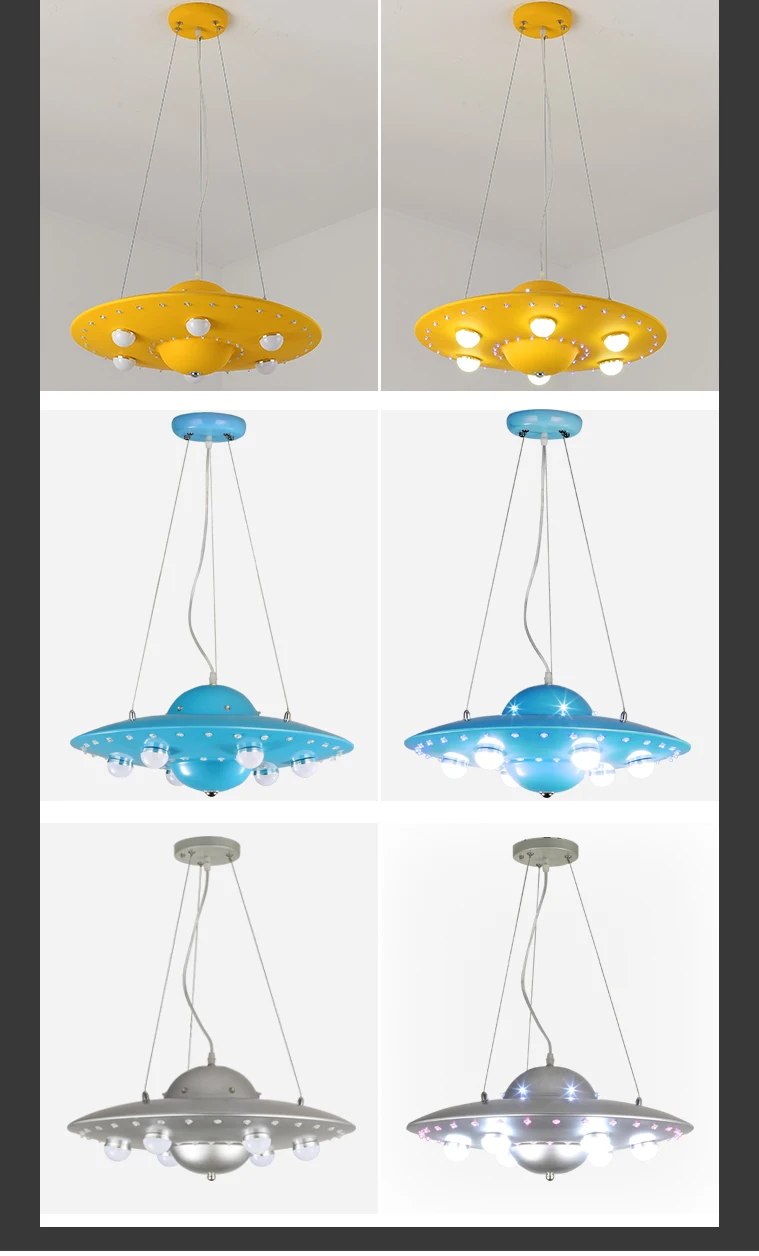 Мультяшный цветной светодиодный Люстра-тарелка для мальчиков и девочек, детская комната, лампа, мультяшная люстра в форме космического корабля