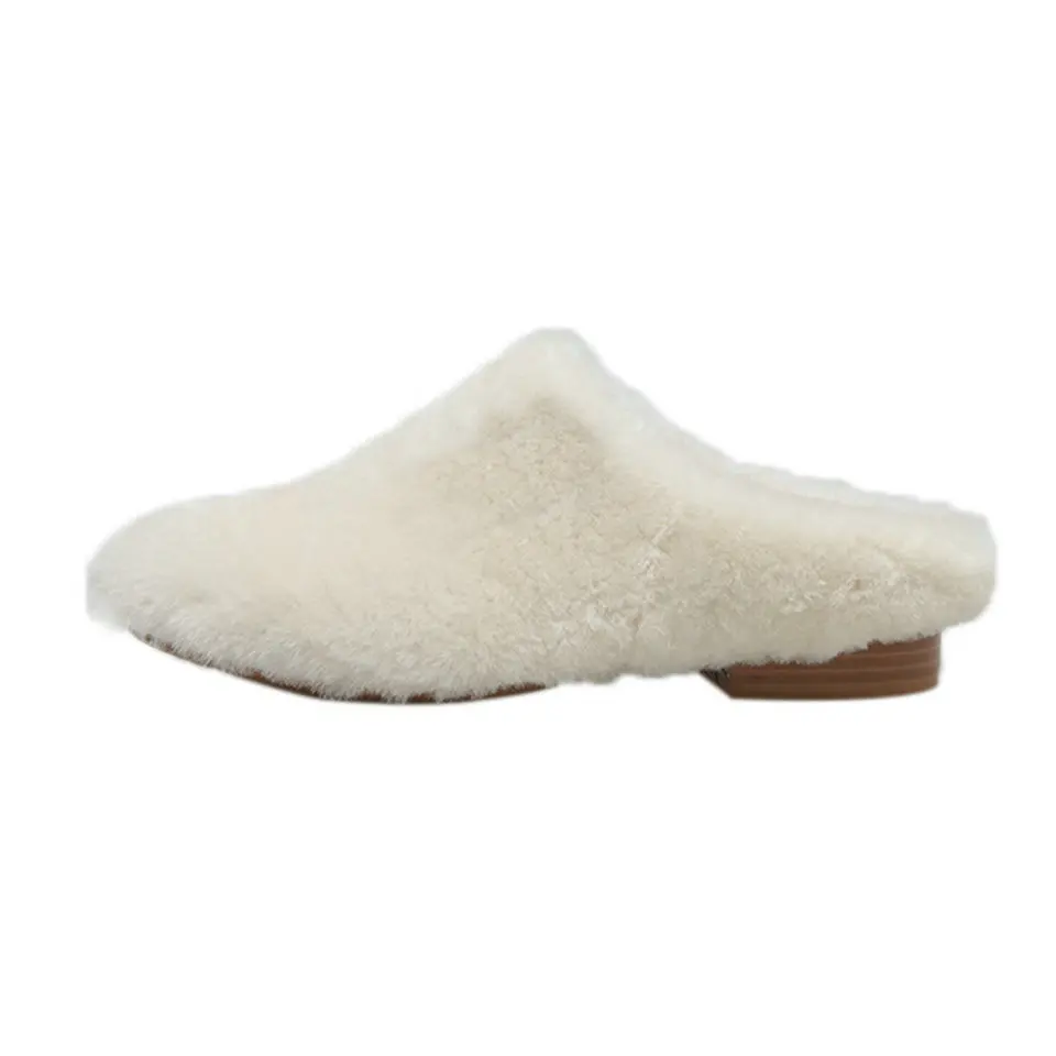 Pu Negro Forrado Mujer Bajo Toe 2019 Eshtonshero Blanco Tamaño Piel blanco Slip Zapatillas Boda 3 En Ronda Tacón Oveja Zapatos De 9 gqCRxO