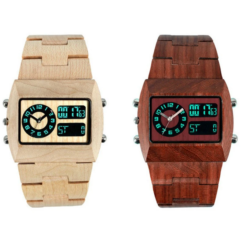 wooden digital watch