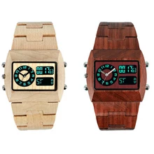 Natural Wooden Watches For Unisex LED Show Wristwatches Fashion Digital Analog Original Wood Watch Men Women Lover Luxury Brand