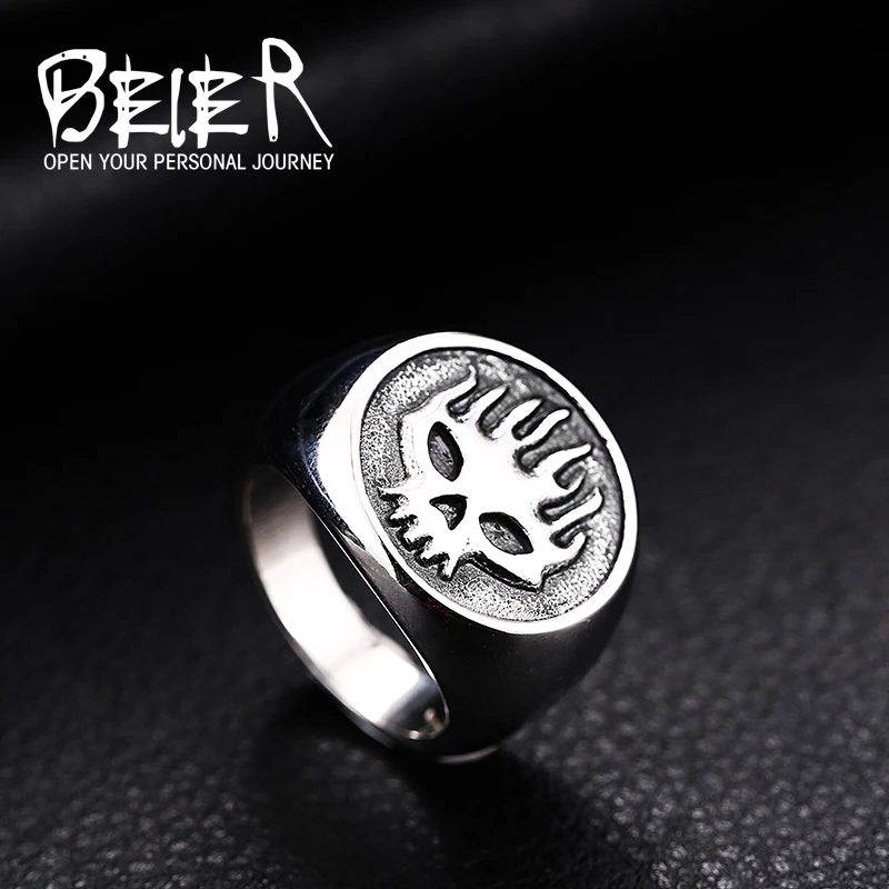 BEIER Cool Motorcycle Biker Fire Man Stainless Steel Flame Skull Classic Ring Jewelry Wholesale Cheap Price BR8-315