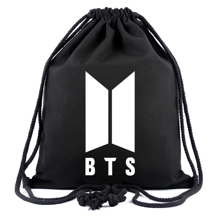 

New Canvas Drawstring Bags For Women BTS Cartoon Backpack Fashion Shopping Bags School Bags For Teenage Girls Boys Bookbags